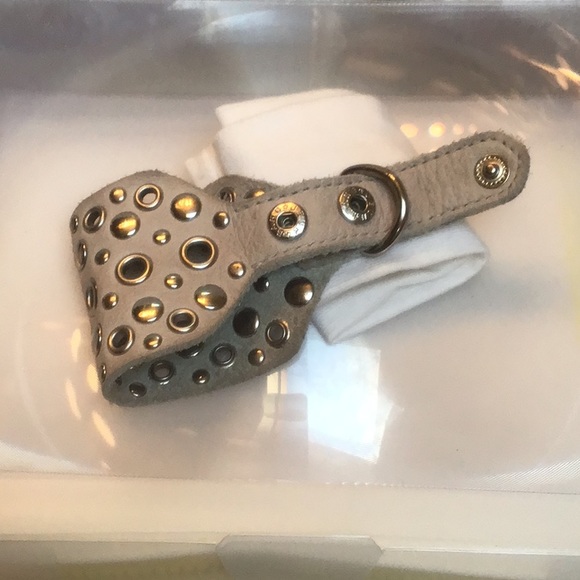 Soft gray sueded feel gray riveted snap cuff bracelet w/silver studs - Picture 3 of 4